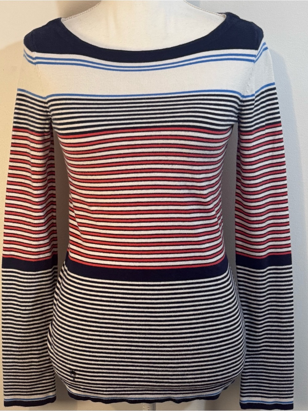 Lilly Pulitzer Striped Boat Neck Knit Top Navy Pink White Long Sleeve Medium